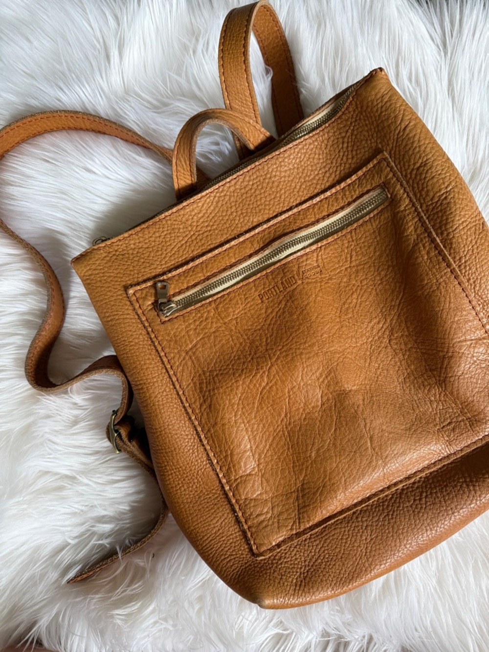 Portland Leather Tan honey Pebbled Leather Backpack